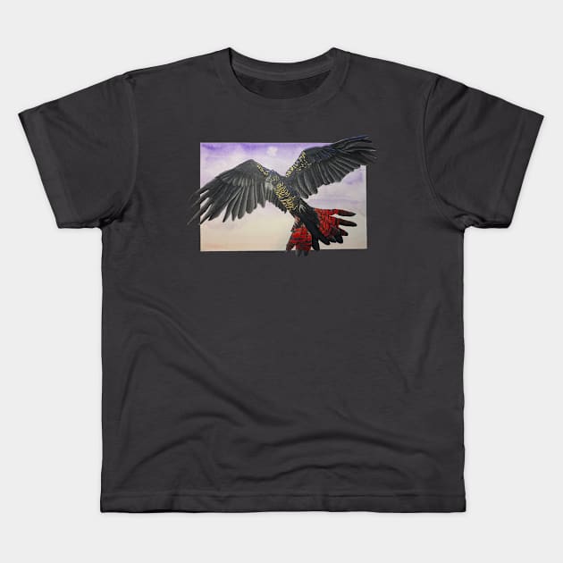 Red Tailed Black Cockatoo Kids T-Shirt by Fallcrown